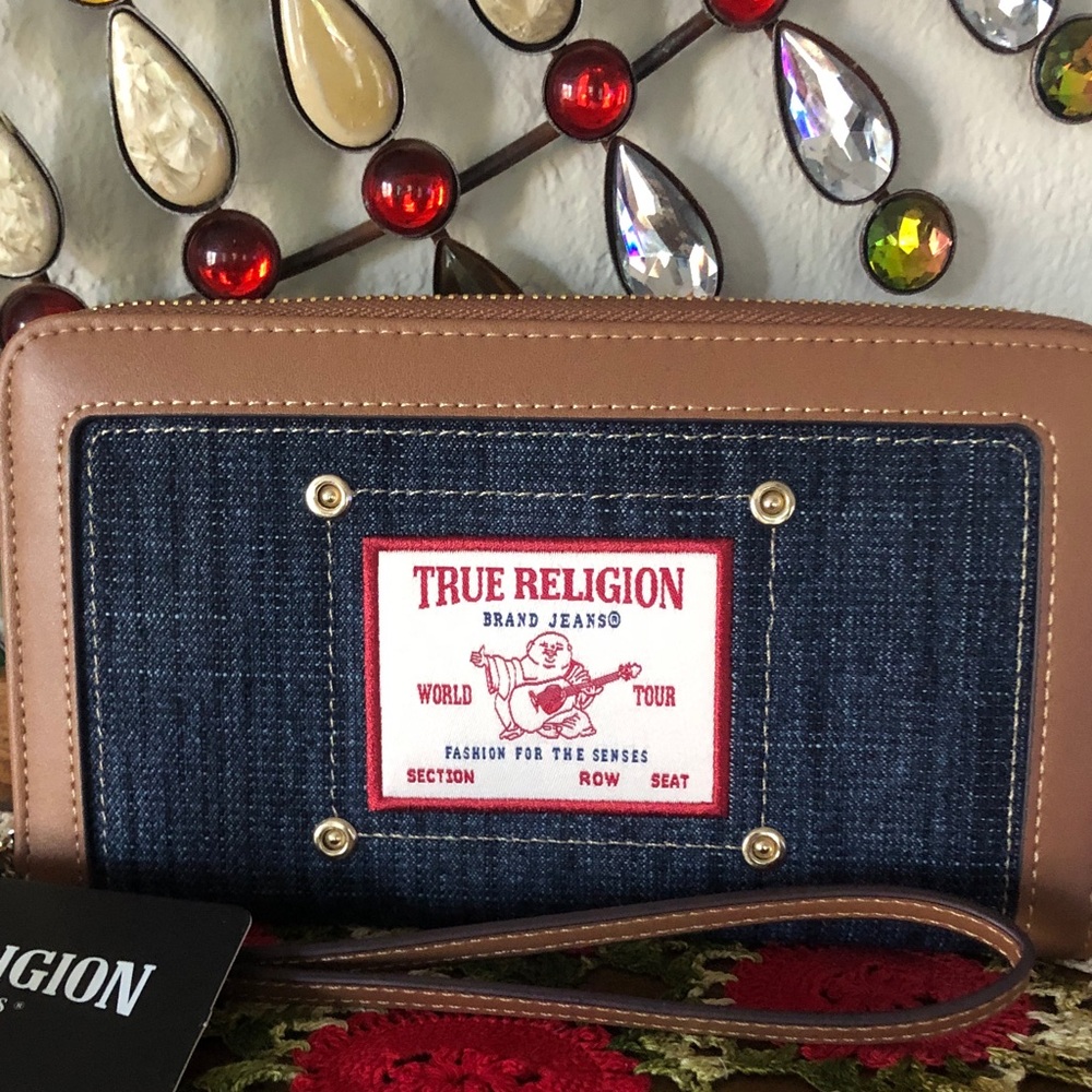 NWT True Religion Dark Denim Zip Around Wallet/Wristlet